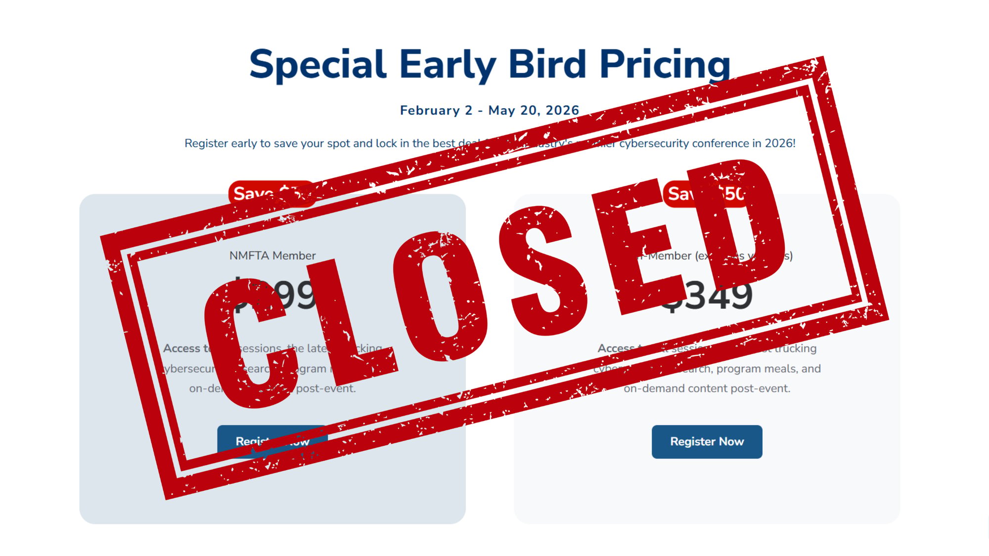 Cyber Early Bird Pricing Closed - 2